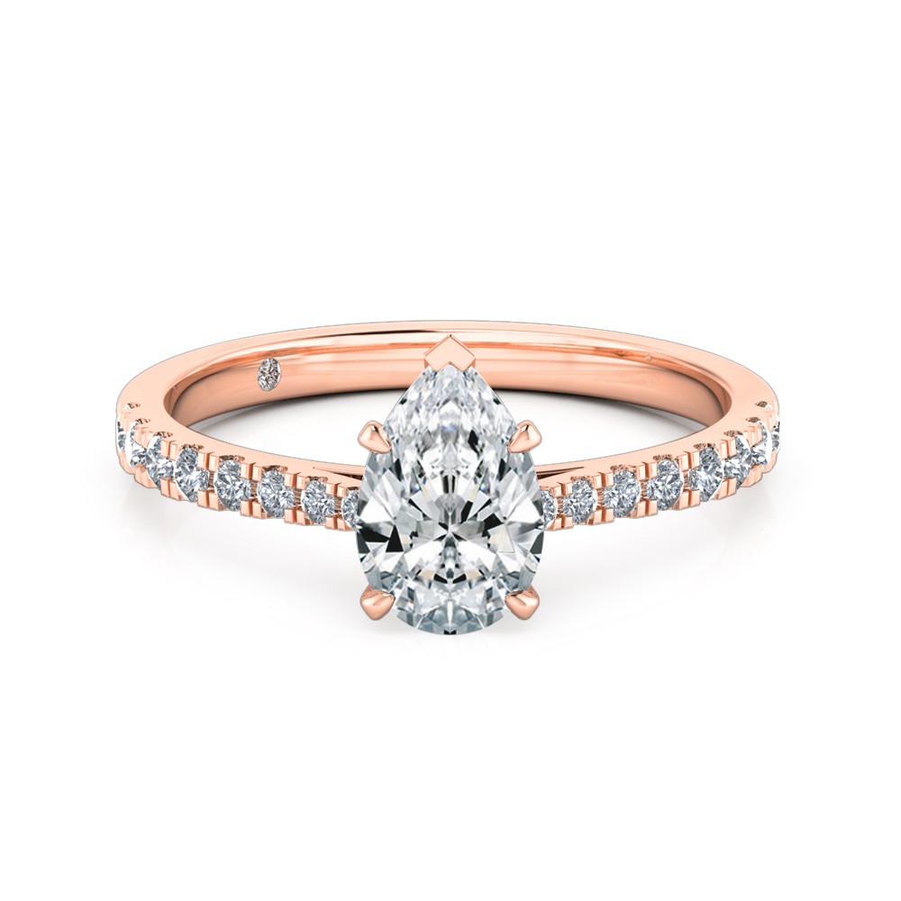 Pear Cut Diamond Band Diamond Engagement Ring 18K Rose Gold