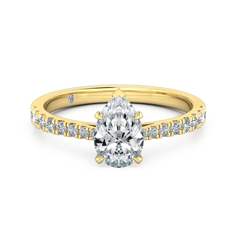 Pear Cut Diamond Band Diamond Engagement Ring 18K Yellow Gold