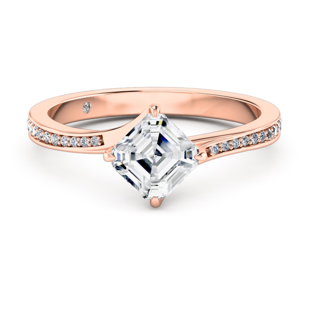 Asscher Cut Diamond Band Diamond Engagement Ring 18K Rose Gold