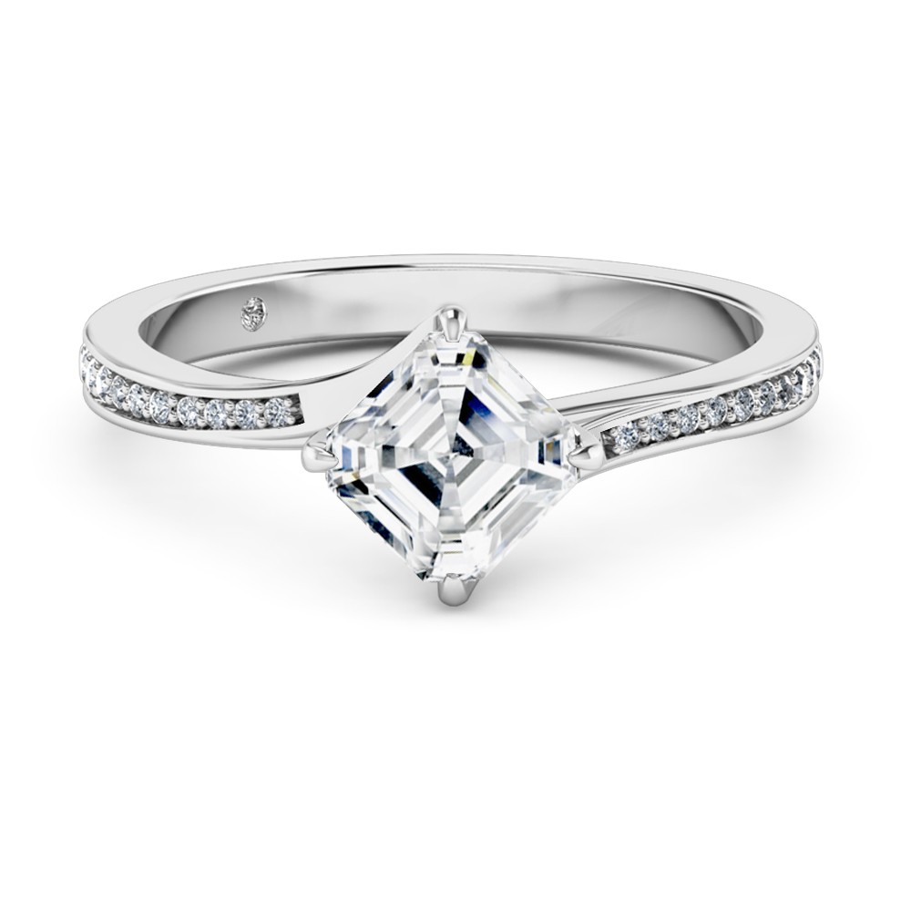 Asscher Cut Diamond Band Diamond Engagement Ring 18K White Gold