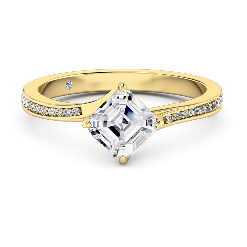 Asscher Cut Diamond Band Diamond Engagement Ring 18K Yellow Gold