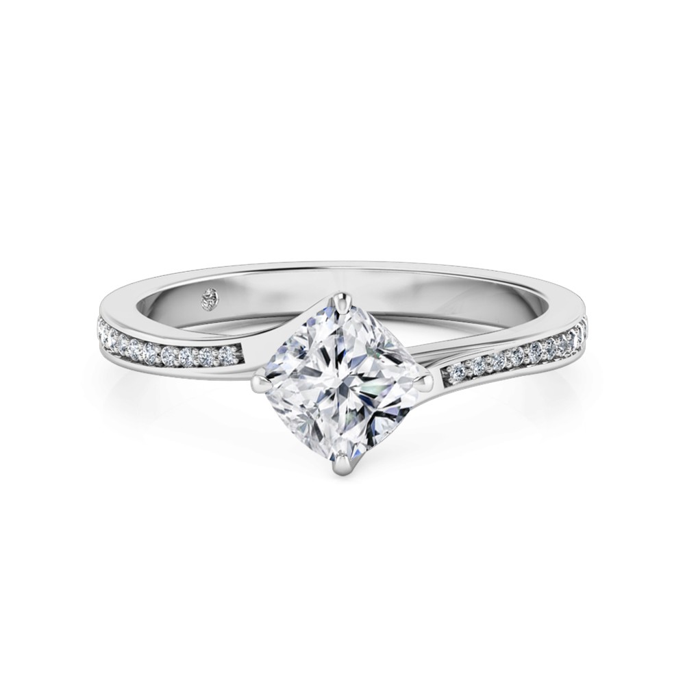 Cushion Cut Diamond Band Diamond Engagement Ring 18K White Gold