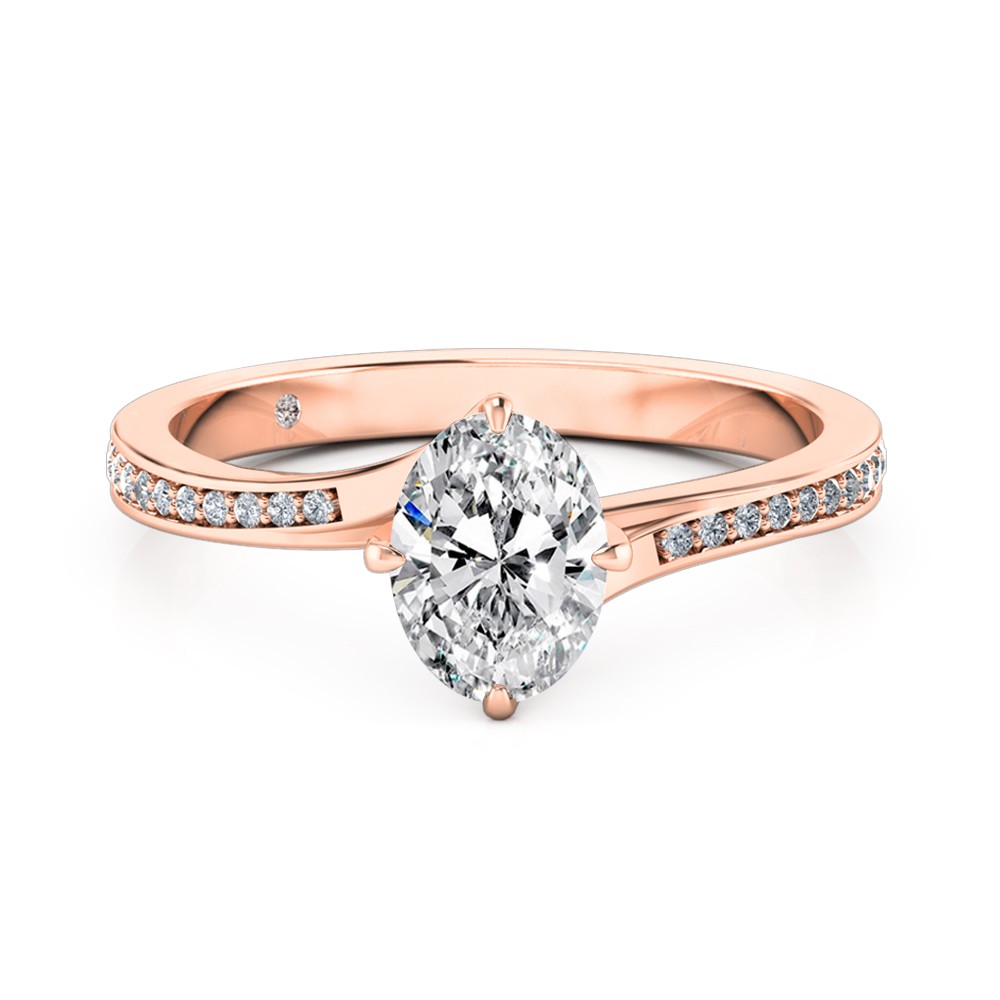 Oval Cut Diamond Band Diamond Engagement Ring 18K Rose Gold