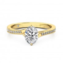Oval Cut Diamond Band Diamond Engagement Ring 18K Yellow Gold