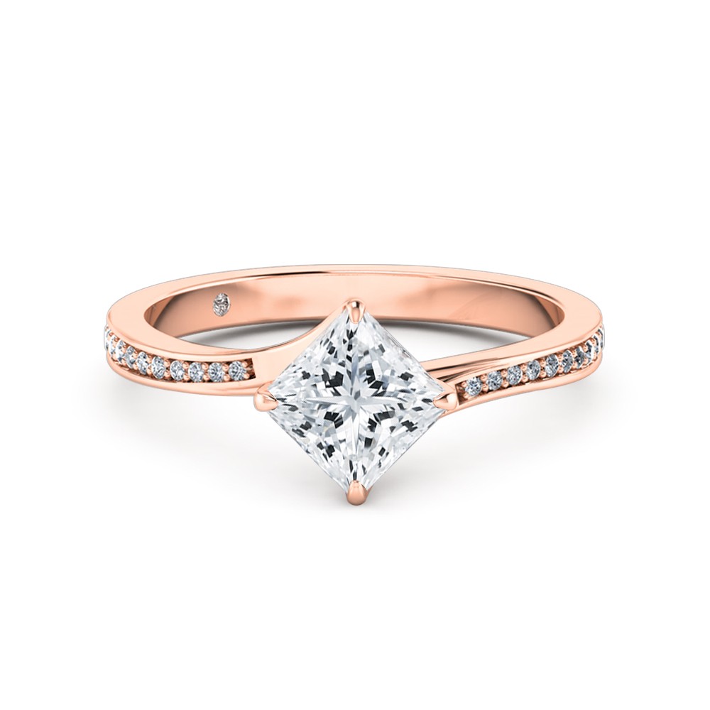 Princess Cut Diamond Band Diamond Engagement Ring 18K Rose Gold