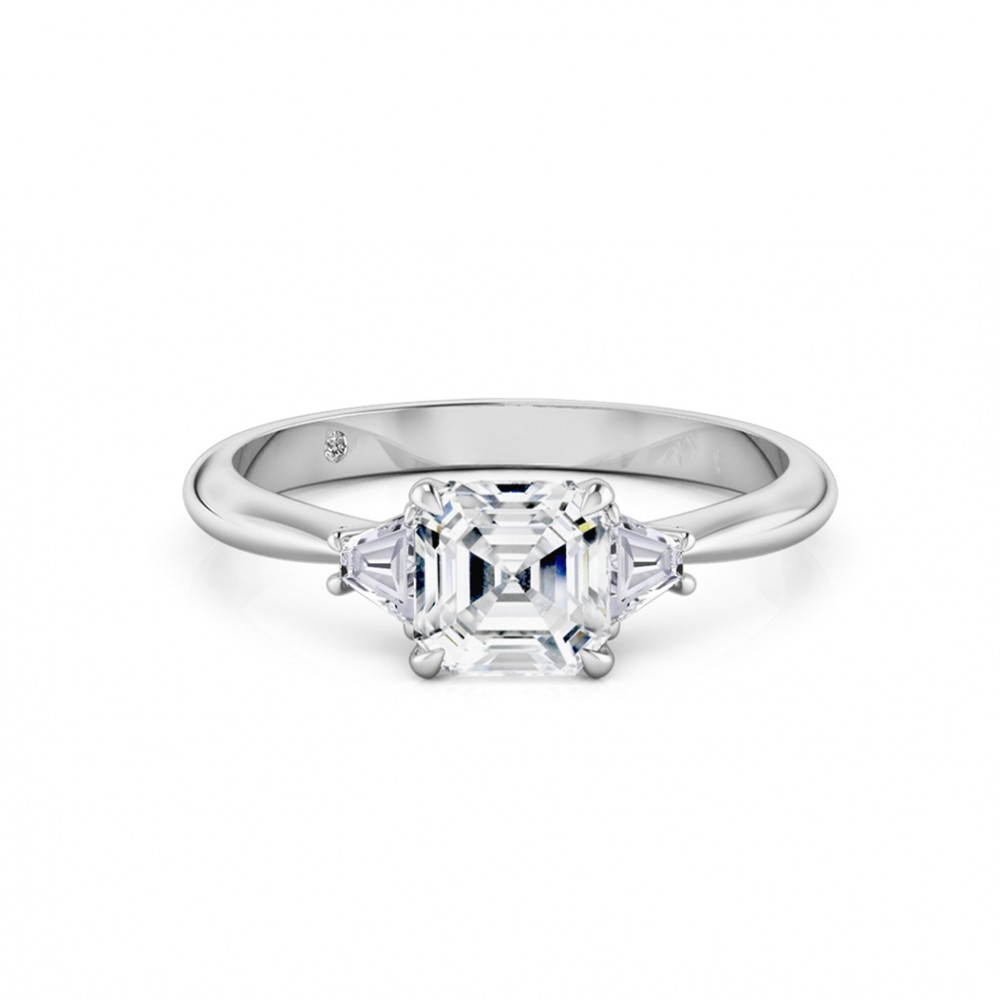Asscher Cut Trilogy Diamond Engagement Ring Platinum