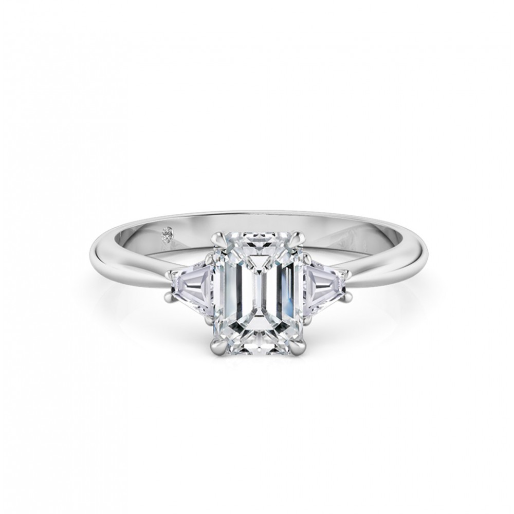 Emerald Cut Trilogy Diamond Engagement Ring Platinum