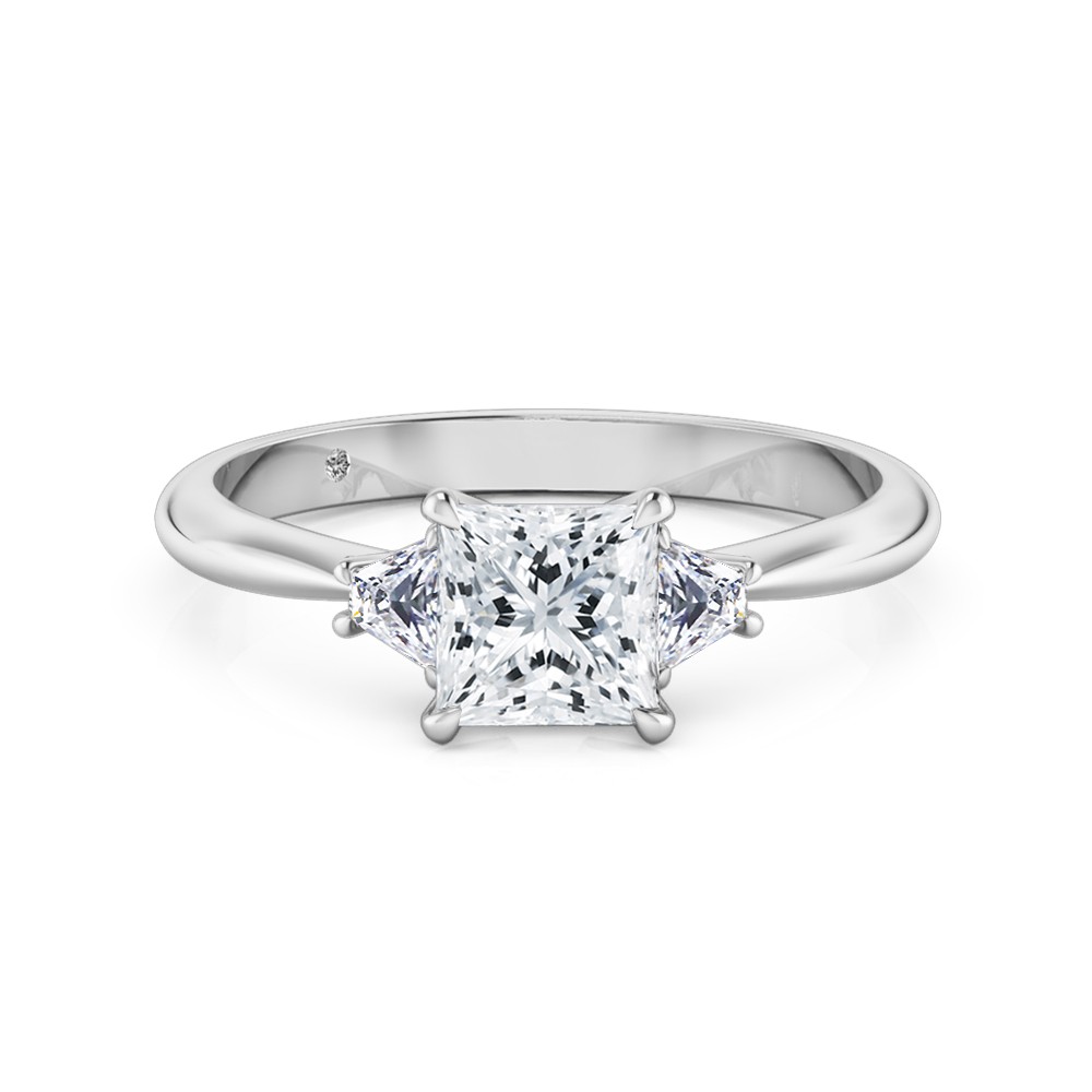 Princess Cut Trilogy Diamond Engagement Ring 18K White Gold