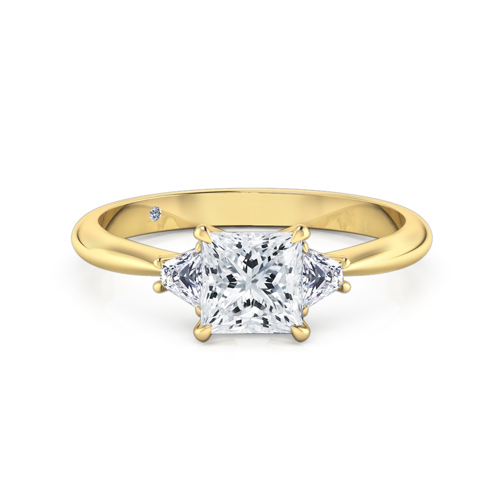 Princess Cut Trilogy Diamond Engagement Ring 18K Yellow Gold