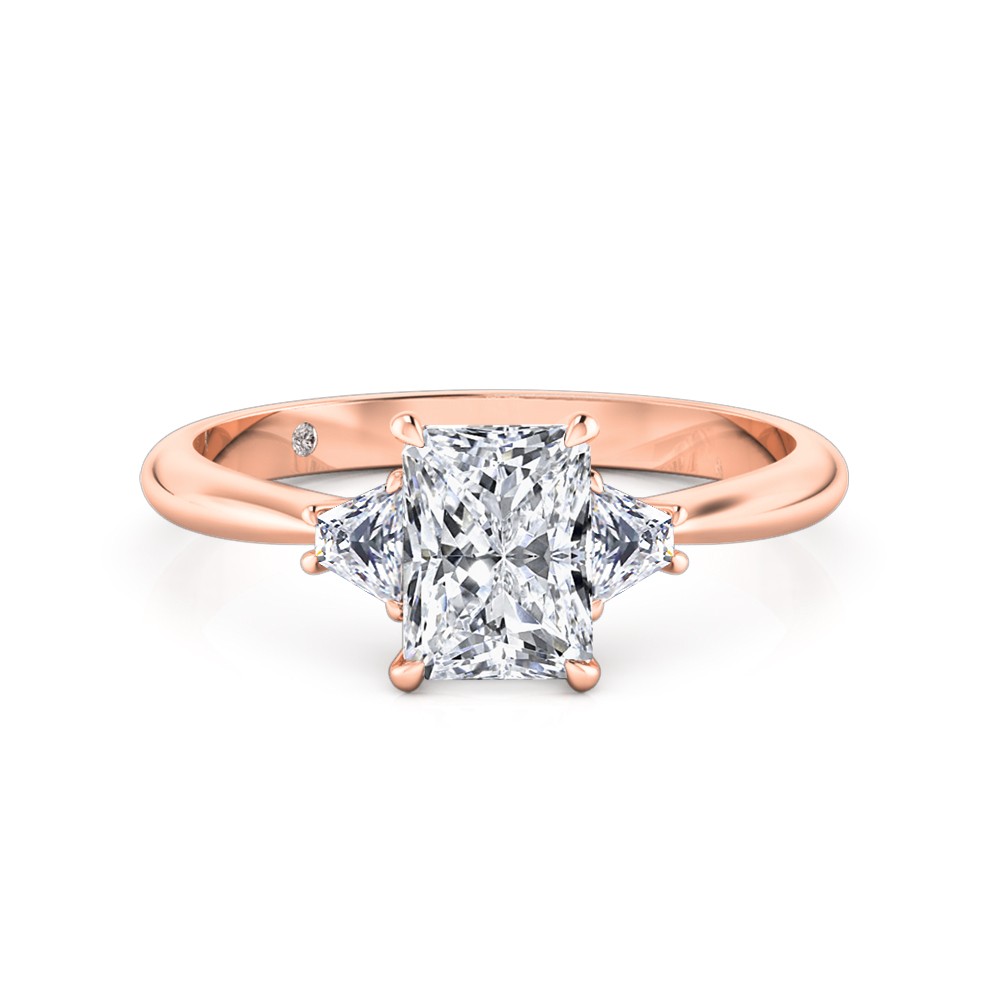 Radiant Cut Trilogy Diamond Engagement Ring 18K Rose Gold