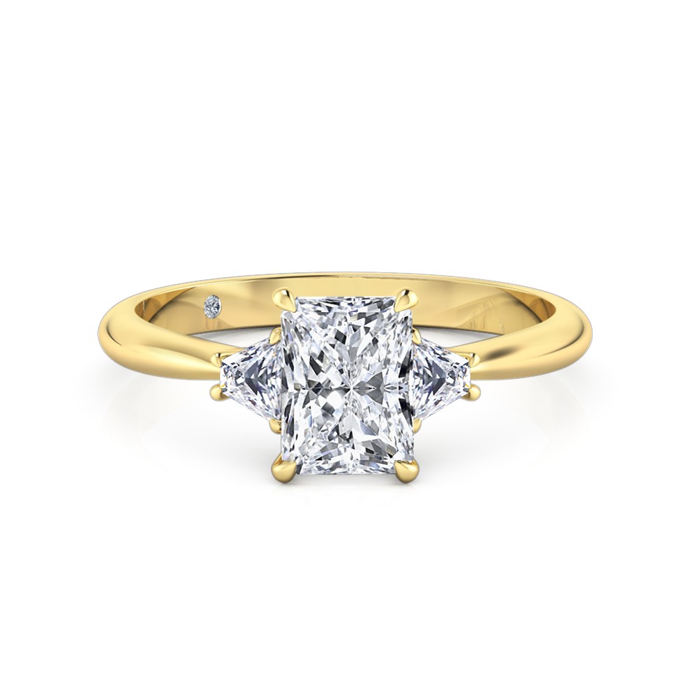 Radiant Cut Trilogy Diamond Engagement Ring 18K Yellow Gold