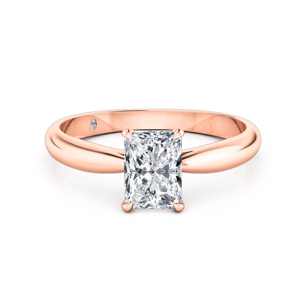 Radiant Cut Solitaire Diamond Engagement Ring 18K Rose Gold