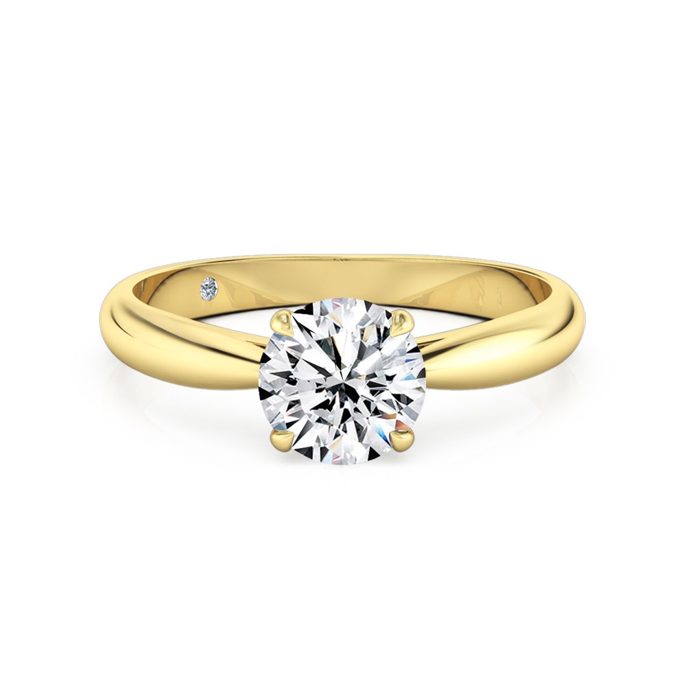 Round Cut Solitaire Diamond Engagement Ring 18K Yellow Gold