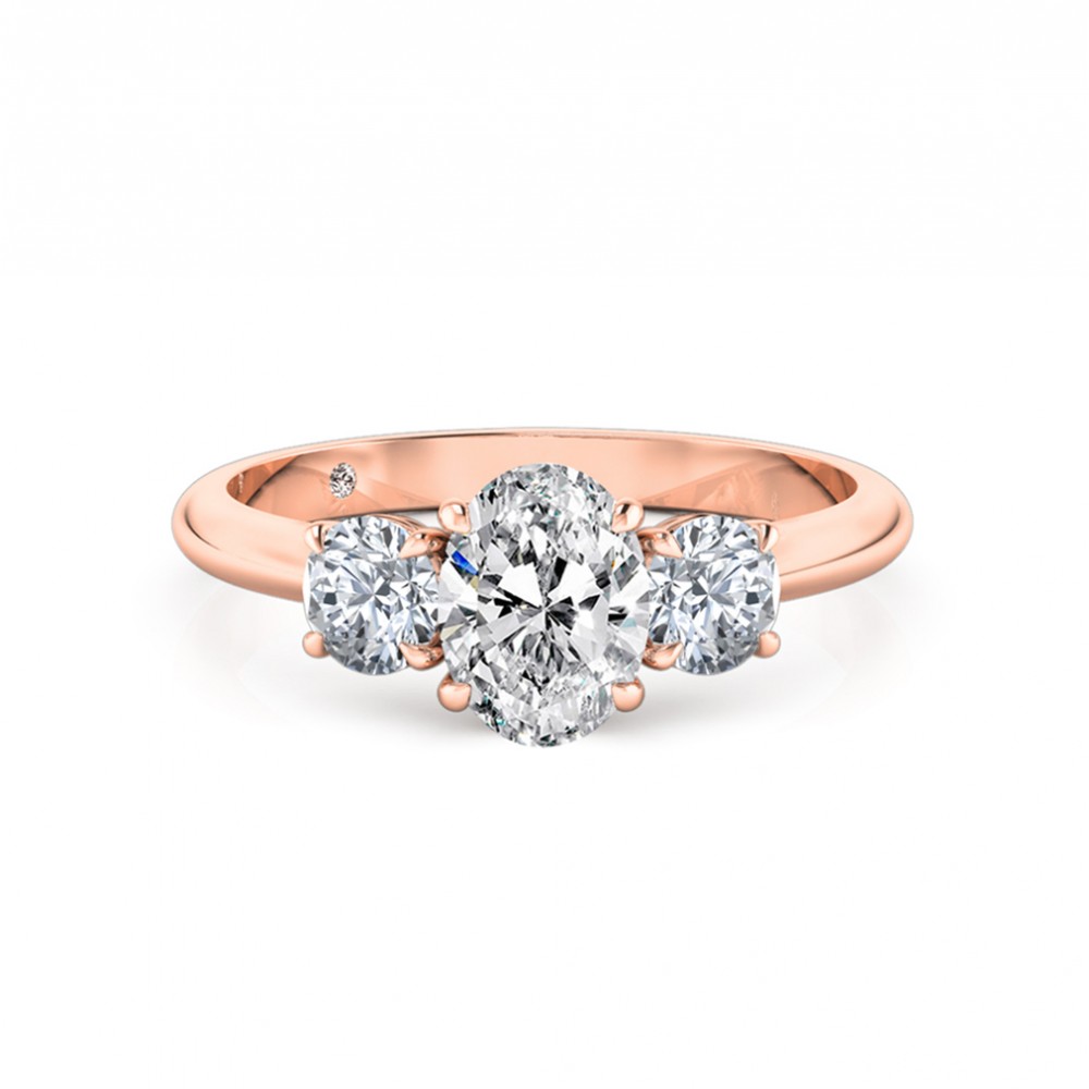 Oval Cut Trilogy Diamond Engagement Ring 18K Rose Gold