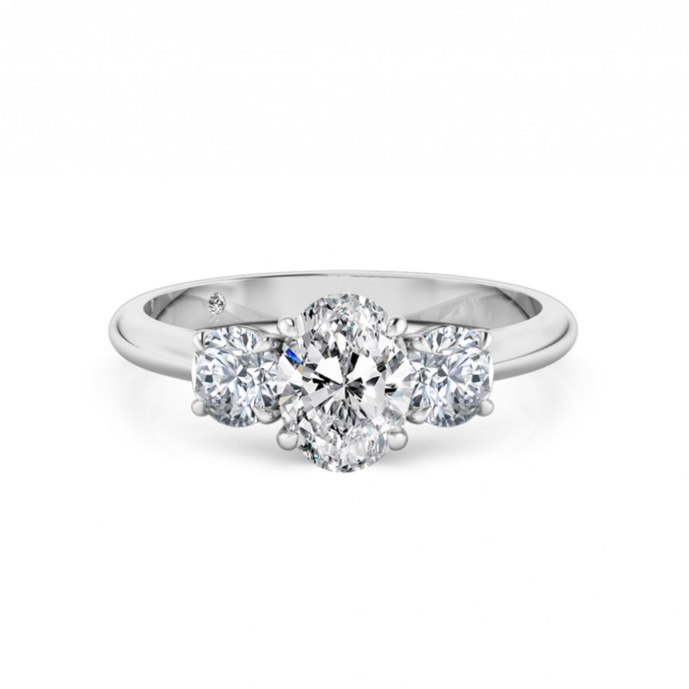Oval Cut Trilogy Diamond Engagement Ring 18K White Gold