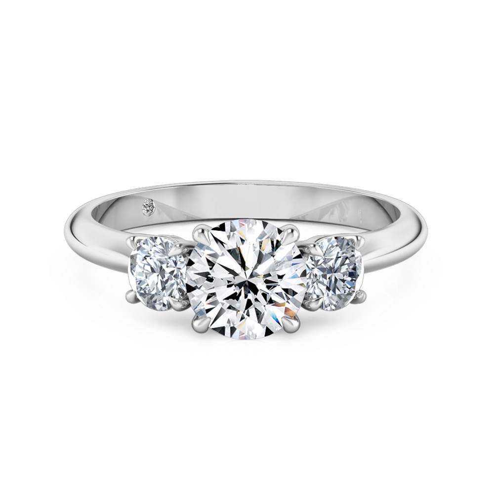 Round Cut Trilogy Diamond Engagement Ring 18K White Gold