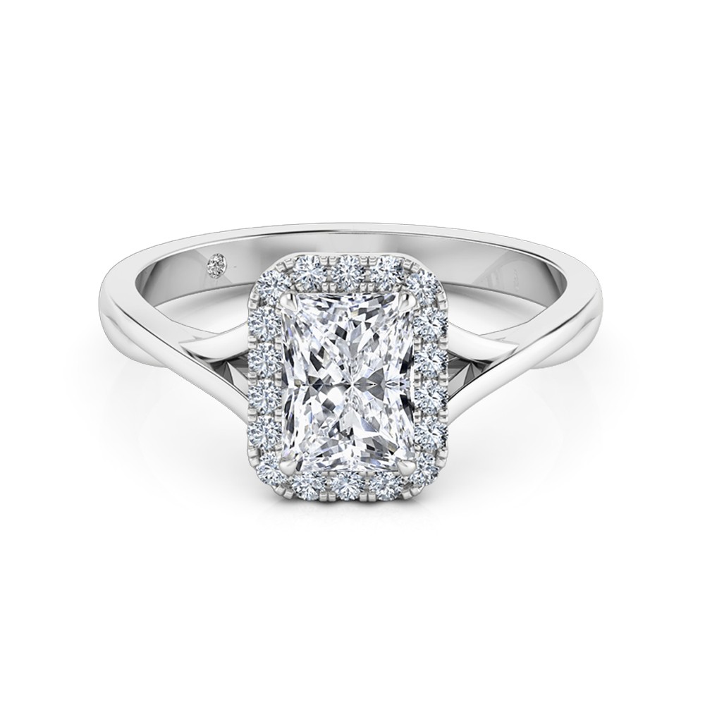 Radiant Cut Halo Diamond Engagement Ring 18K White Gold