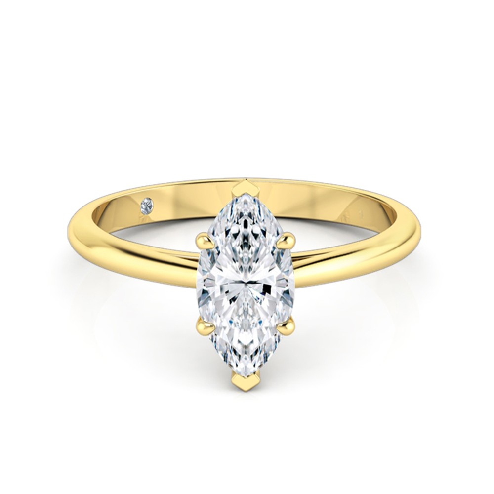 Marquise Cut Solitaire Diamond Engagement Ring 18K Yellow Gold