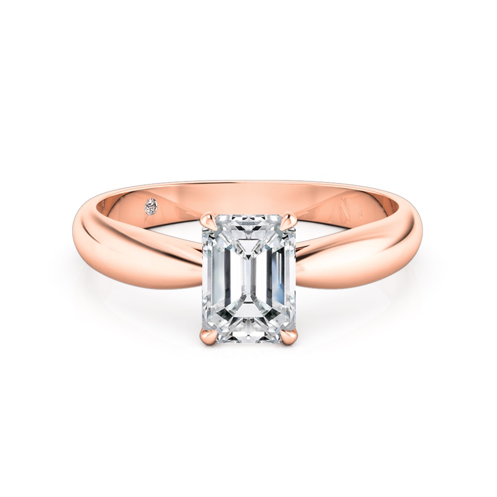 Emerald Cut Solitaire Diamond Engagement Ring 18K Rose Gold