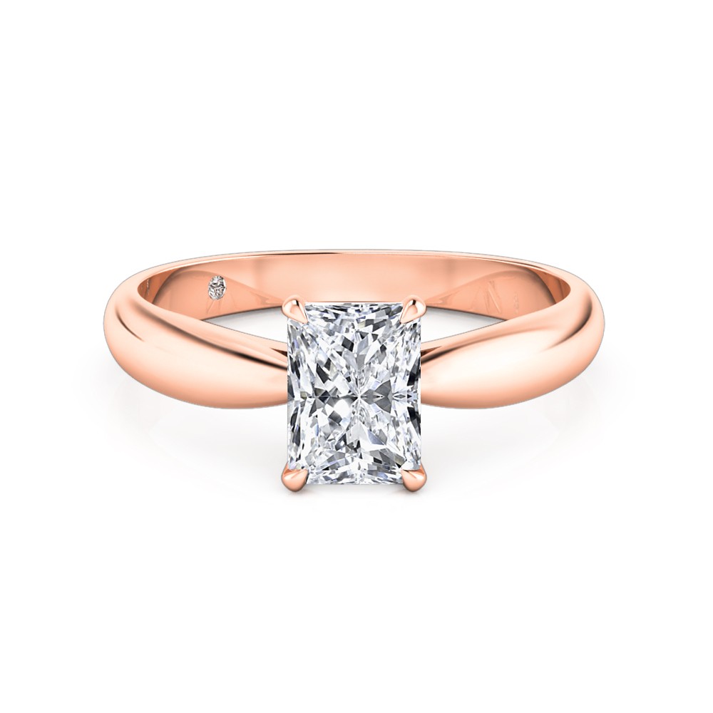 Radiant Cut Solitaire Diamond Engagement Ring 18K Rose Gold