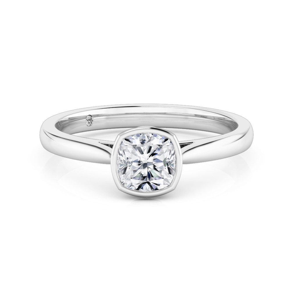 Cushion Cut Solitaire Diamond Engagement Ring 18K White Gold