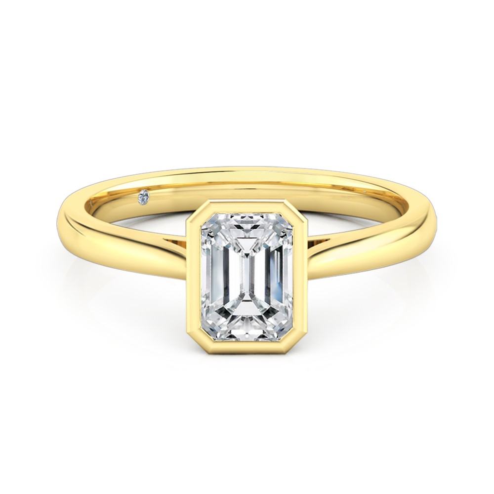Emerald Cut Solitaire Diamond Engagement Ring 18K Yellow Gold