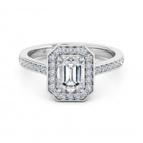 Emerald Cut Halo Diamond Engagement Ring 18K White Gold