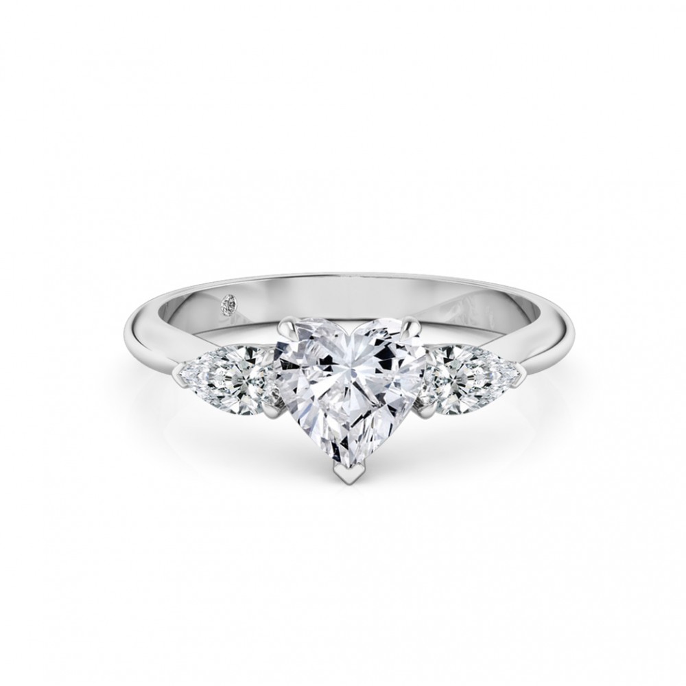 Heart Cut Trilogy Diamond Engagement Ring 18K White Gold