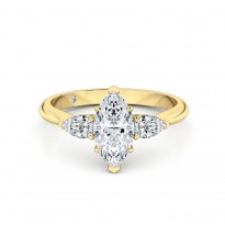 Marquise Cut Trilogy Diamond Engagement Ring 18K Yellow Gold
