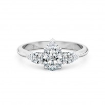 Pear Cut Trilogy Diamond Engagement Ring 18K White Gold