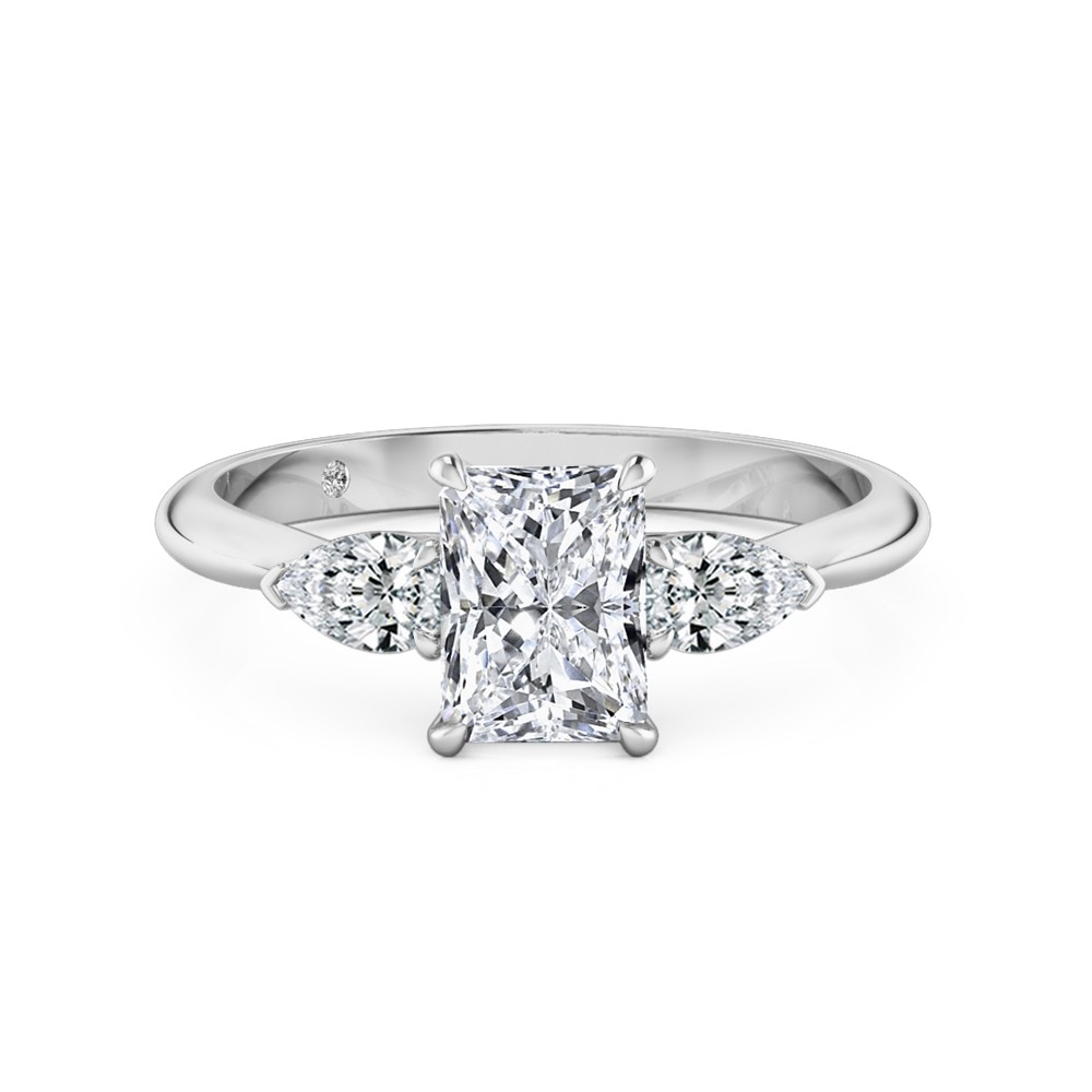 Radiant Cut Trilogy Diamond Engagement Ring 18K White Gold