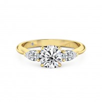 Round Cut Trilogy Diamond Engagement Ring 18K Yellow Gold