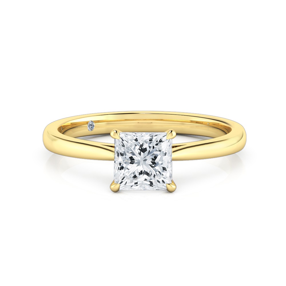 Princess Cut Solitaire Diamond Engagement Ring 18K Yellow Gold