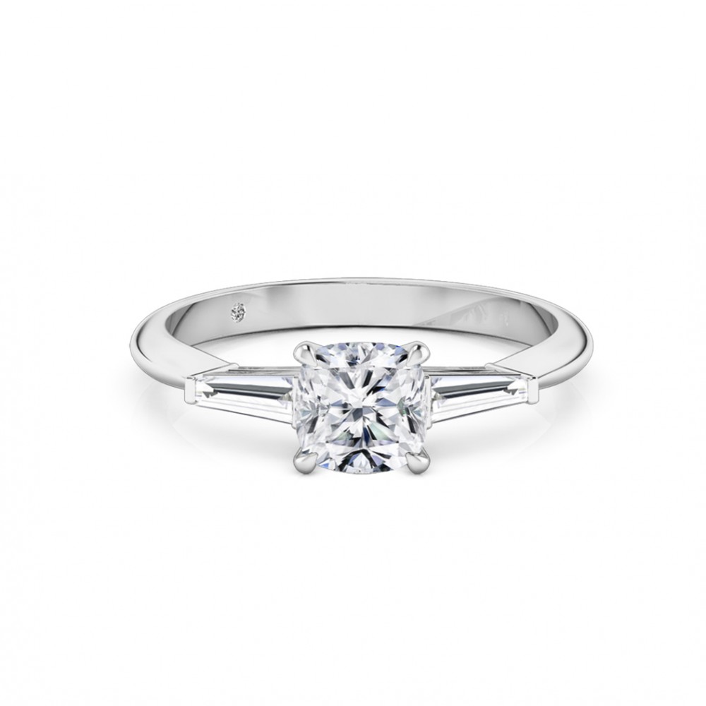 Cushion Cut Trilogy Diamond Engagement Ring 18K White Gold