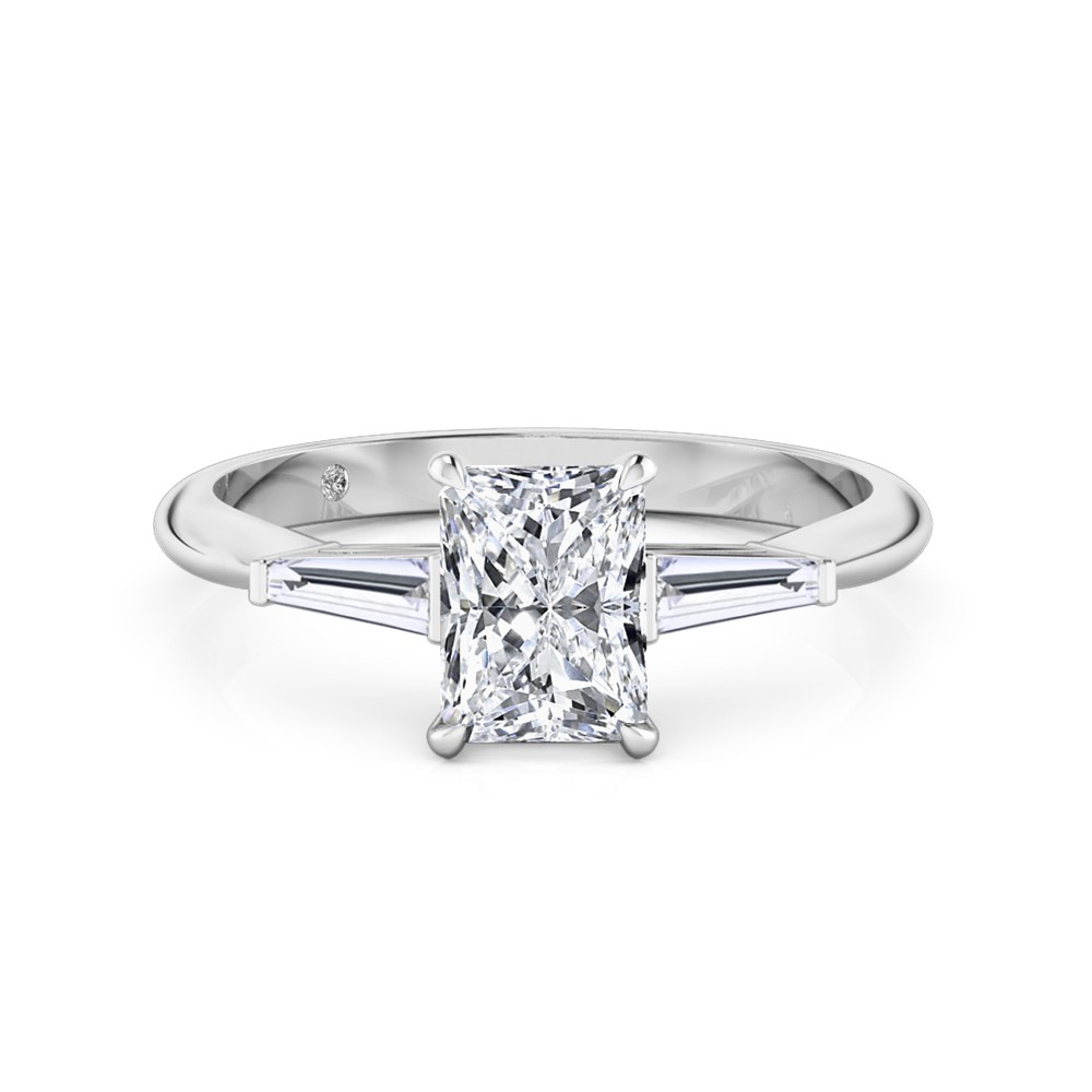 Radiant Cut Trilogy Diamond Engagement Ring 18K White Gold