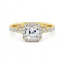 Asscher Cut Halo Diamond Engagement Ring 18K Yellow Gold