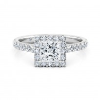 Princess Cut Halo Diamond Engagement Ring Platinum