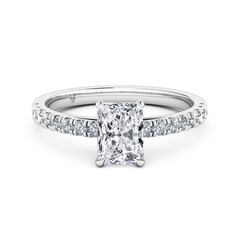 Radiant Cut Diamond Band Diamond Engagement Ring 18K White Gold