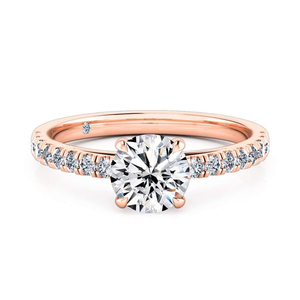 Round Cut Diamond Band Diamond Engagement Ring 18K Rose Gold
