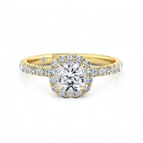 Cushion Cut Halo Diamond Engagement Ring 18K Yellow Gold