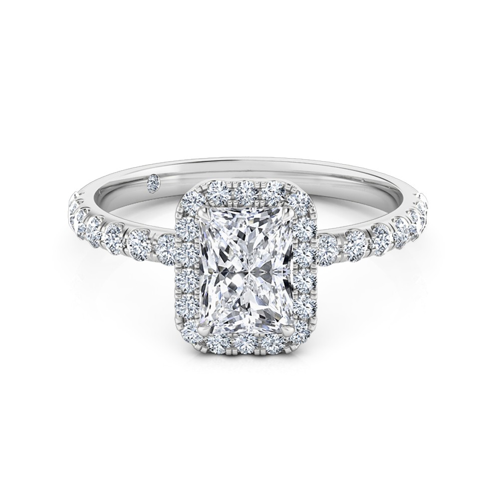 Radiant Cut Halo Diamond Engagement Ring 18K White Gold