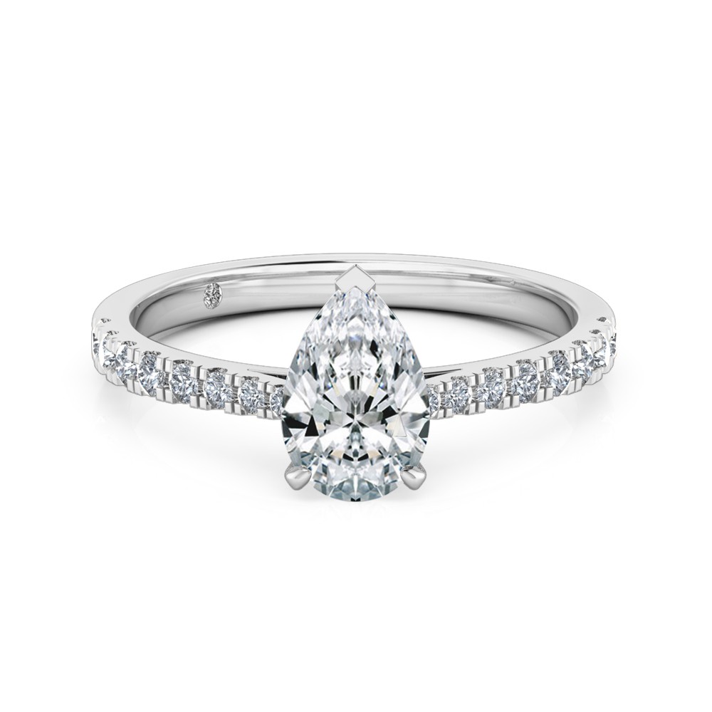 Pear Cut Diamond Band Diamond Engagement Ring 18K White Gold