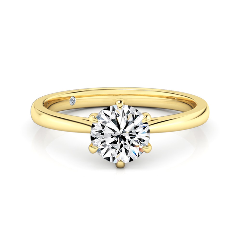 Round Cut Solitaire Diamond Engagement Ring 18K Yellow Gold