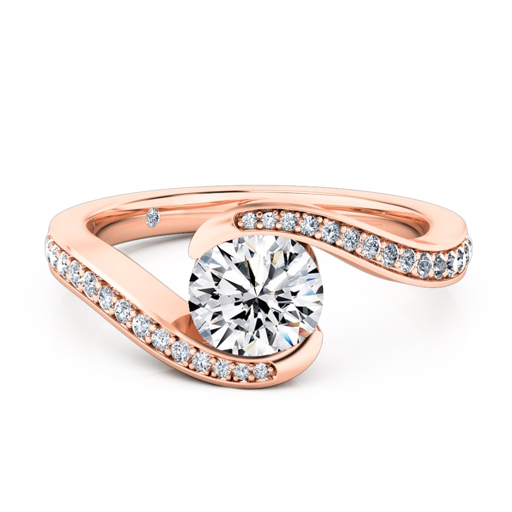 Round Cut Diamond Band Diamond Engagement Ring 18K Rose Gold