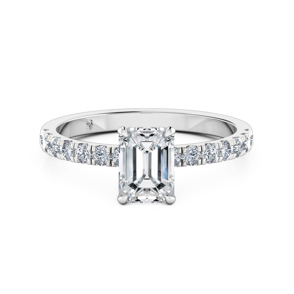 Emerald Cut Diamond Band Diamond Engagement Ring 18K White Gold