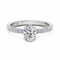 Oval Cut Diamond Band Diamond Engagement Ring 18K White Gold
