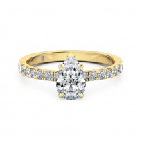 Pear Cut Diamond Band Diamond Engagement Ring 18K Yellow Gold