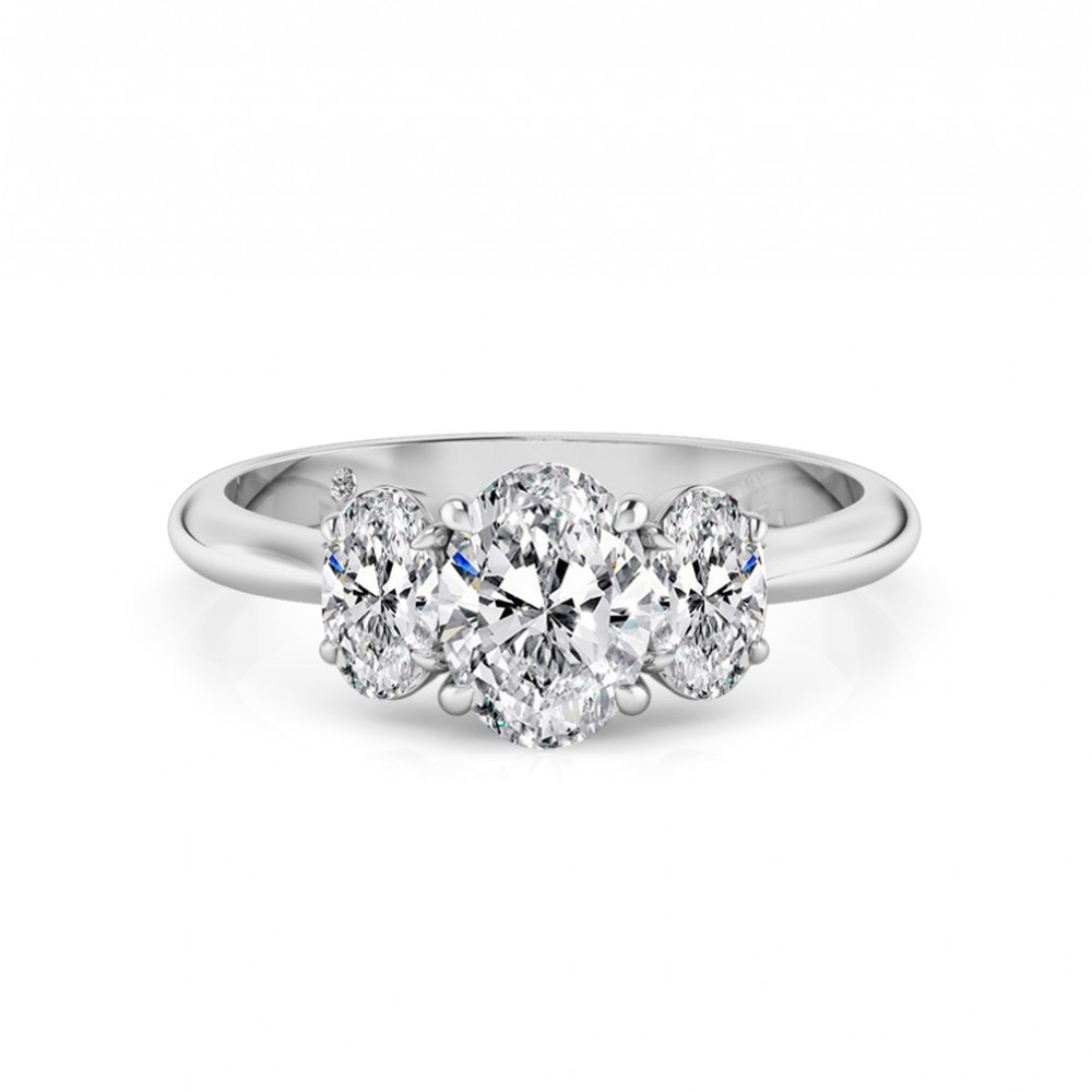 Oval Cut Trilogy Diamond Engagement Ring 18K White Gold