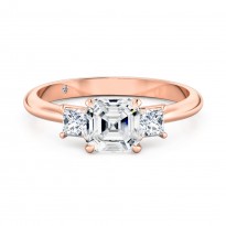 Asscher Cut Trilogy Diamond Engagement ring 18K Rose Gold