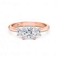 Princess Cut Trilogy Diamond Engagement Ring 18K Rose Gold